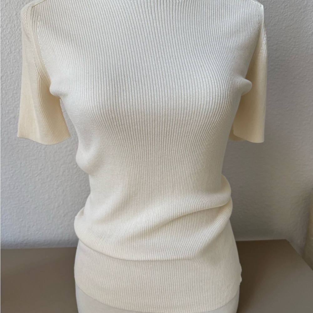 Lafayette 148 New York Cream Ribbed Turtleneck Sweater - Picture 2 of 5